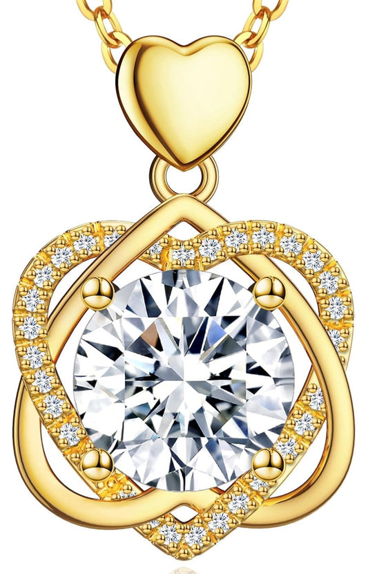 Infinity Heart Necklace for Women 4 Carats Moissanite, Sterling Silver Pendant