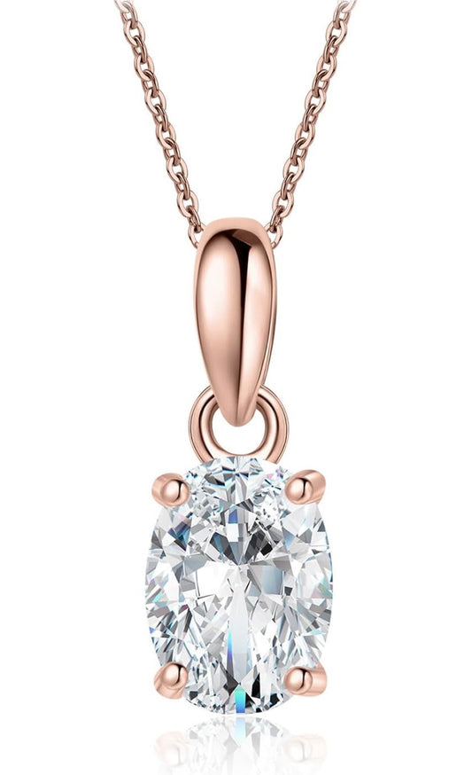 Oval Cut 1ct Moissanite Solitaire Pendant Necklace for Women, Simulated Diamond 925 Sterling Silver 14k White Gold Plated Necklaces for Her VVS D-F.