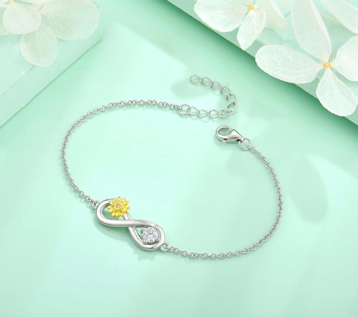 925 Sterling Silver Sunflower Bracelet Adjustable Infinity