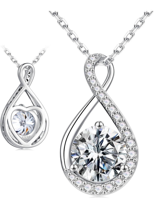 Infinity Moissanite Necklace for Women, 1ct D Color VVS1 Clarity 925 Sterling Silver Moissanite Pendant Necklace