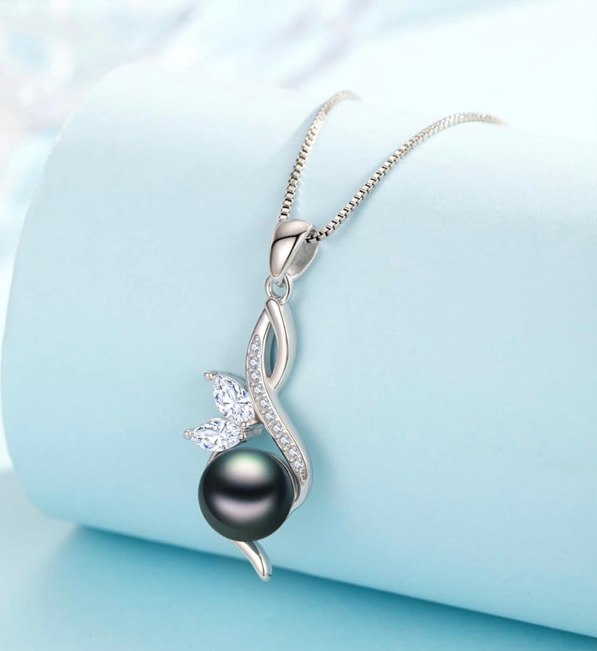 Tahitian Black Pearl AAAA 18K Gold Plated Sterling Silver Pendant Necklace for Women