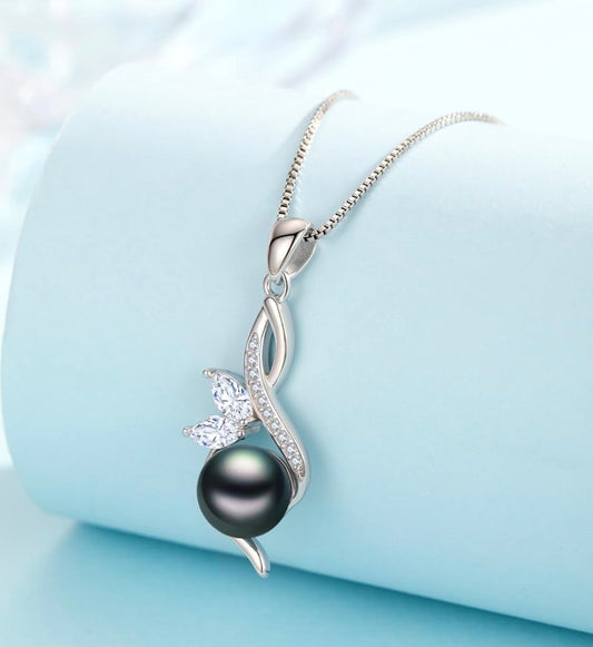 Tahitian Black Pearl AAAA 18K Gold Plated Sterling Silver Pendant Necklace for Women