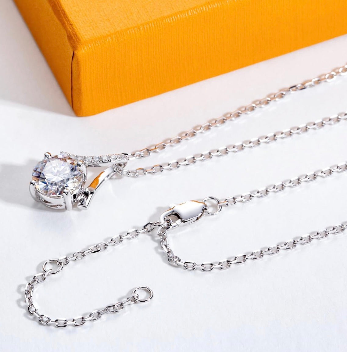 Pendant Ribbon Necklace for Women 2 Ct Center Stone D Color VVS1 Clarity Round Brilliant Cut 925 Sterling Silver