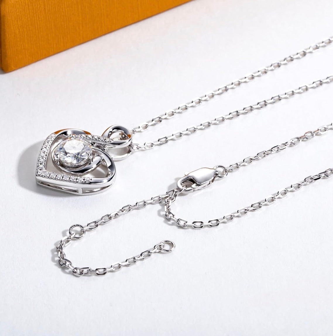 Pendant Love Necklace for Women 2 Ct Center Stone D Color VVS1 Clarity Round Brilliant Cut 925 Sterling Silver