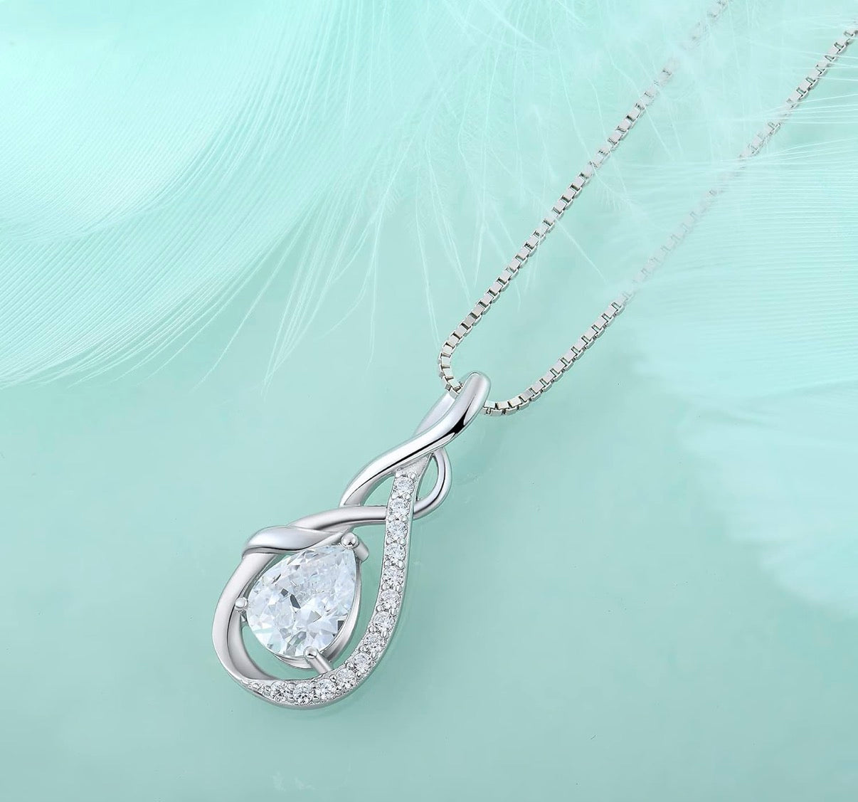 Infinity Teardrop Pendant Necklace for Women 925 Sterling Silver